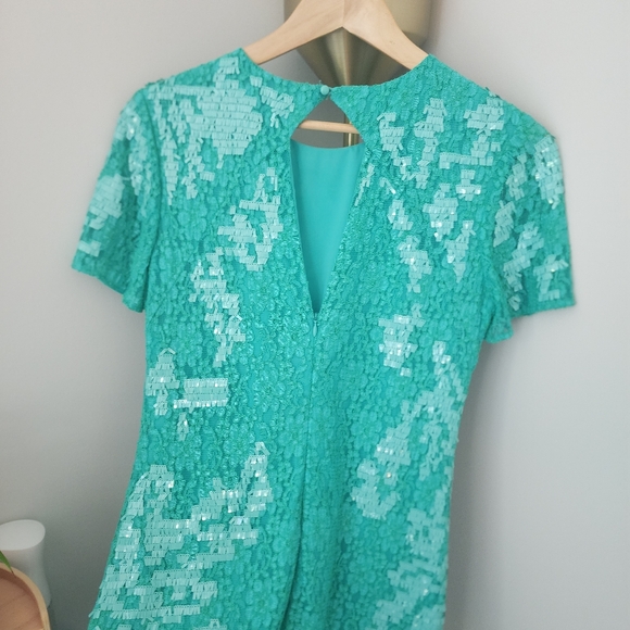 Karen Millen Embellished Mint Green Palms Shift Dress, US 6 - Picture 3 of 4